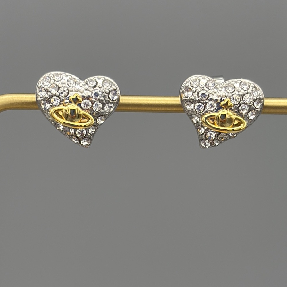 Vivienne Westwood Silver Crystal Heart Earrings with Gold Orb Accent - Picture 2 of 4